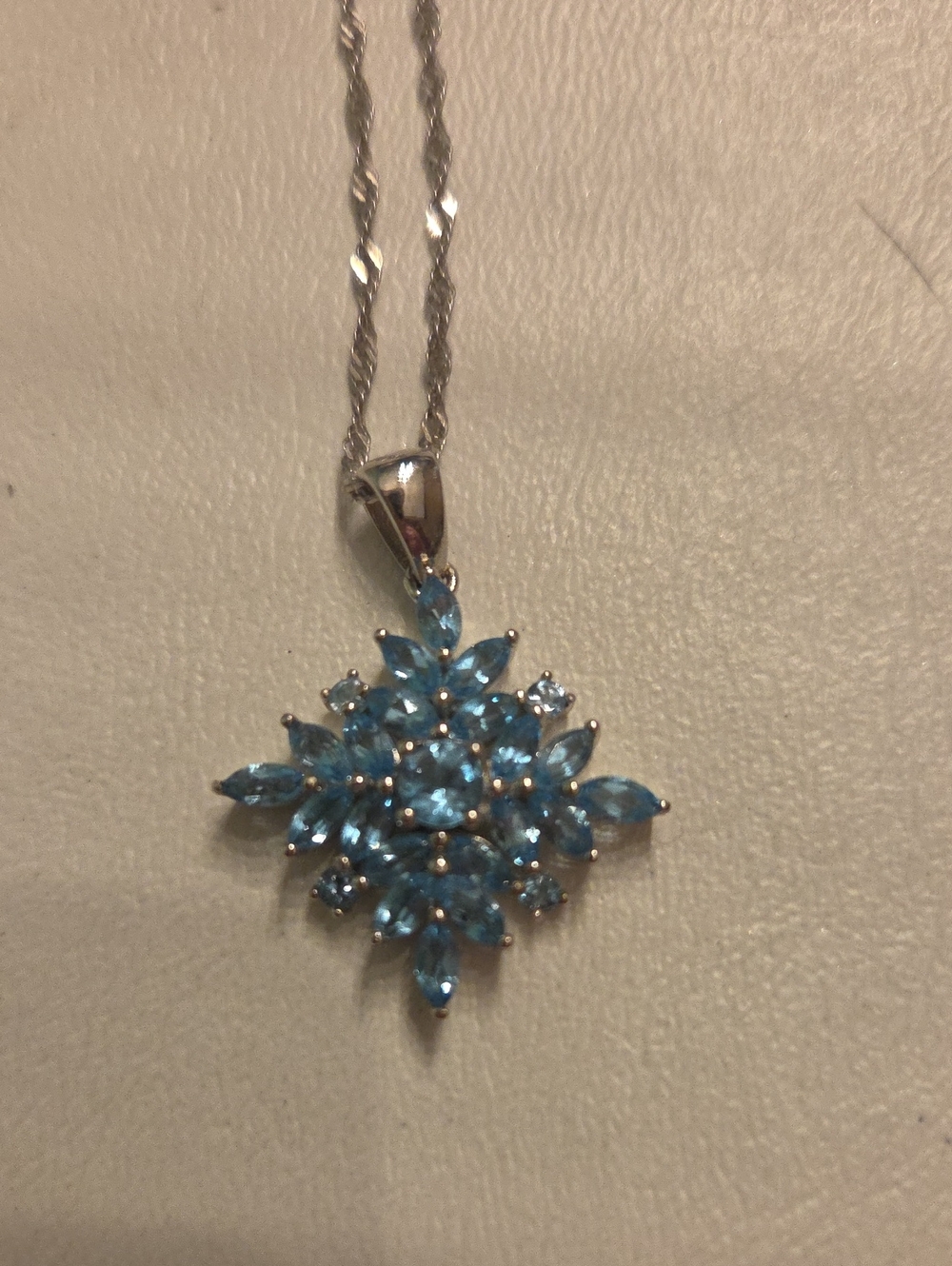 Sterling Silver Blue Topaz Snowflake Pendant Necklace